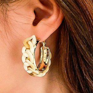Cream Chain Hoop Earrings